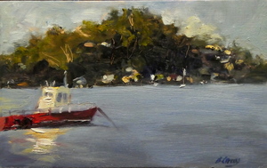 Red Boat Georges River from Como Sydney Australia by Barbara Gray