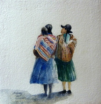 Figurative, Peruvian women, watercolour on handmade french paper by Barbara Gray